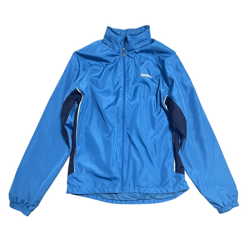 Reebok Jacket Mens Large Blue Colorblock Full Zip Mesh Lined Windbreaker Running
